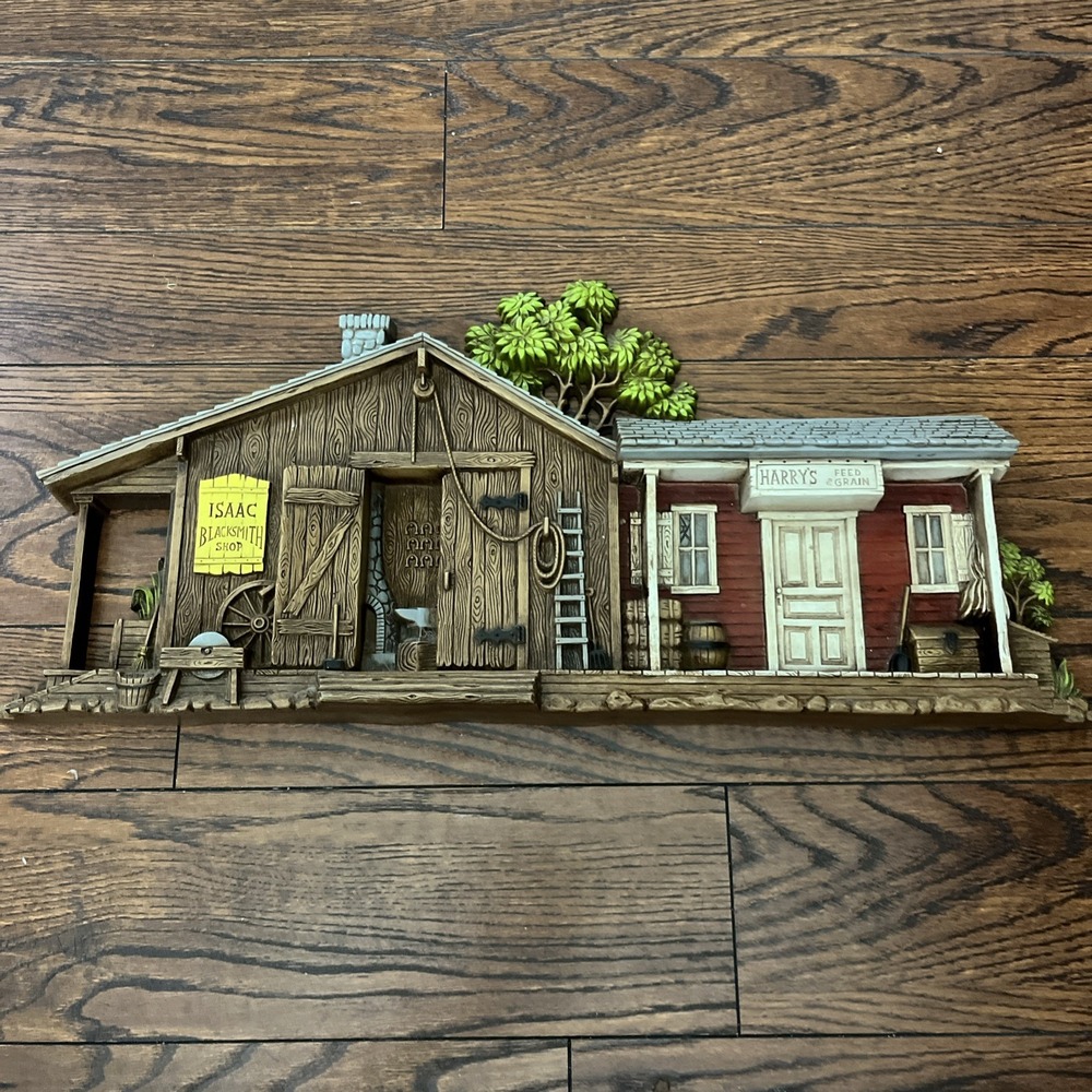 Vintage Burwood Blacksmith Grain Shop Wall Plaque Western Town Series 3D Resin